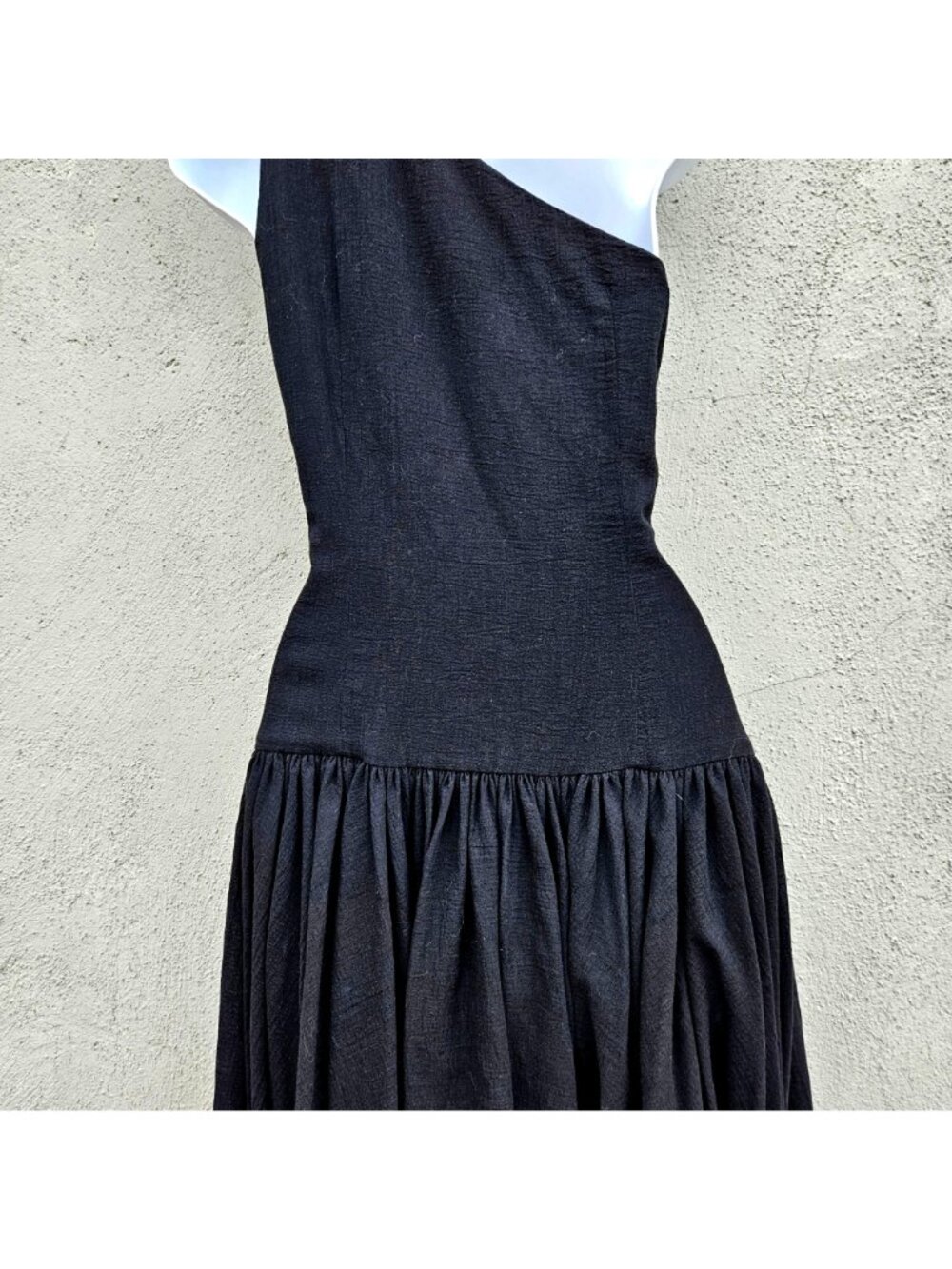 Vintage Georges Rech Paris Black One Shoulder Drop Waist Dress Rosette S - Picture 7 of 15